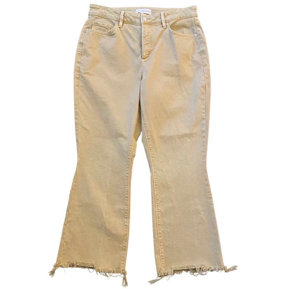 LOFT Women Tan Cropped Flare Jeans‎ Frayed Hem Size 29x8